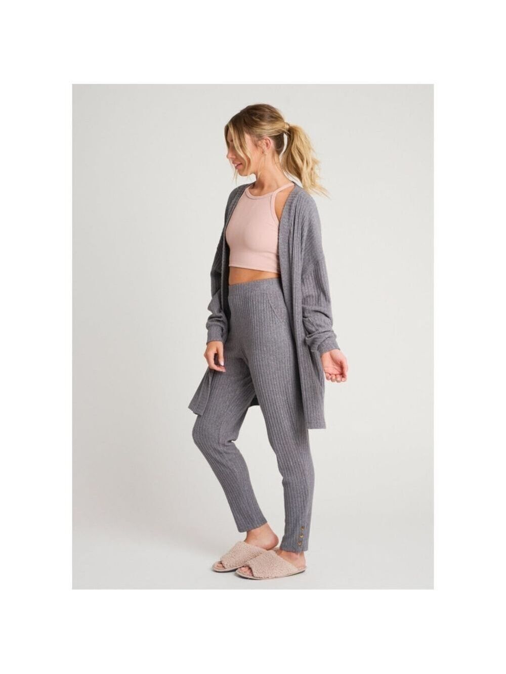 Everyday Sunday | Ribbed Knit Long Cardigan In Grey - Picture 11 of 11